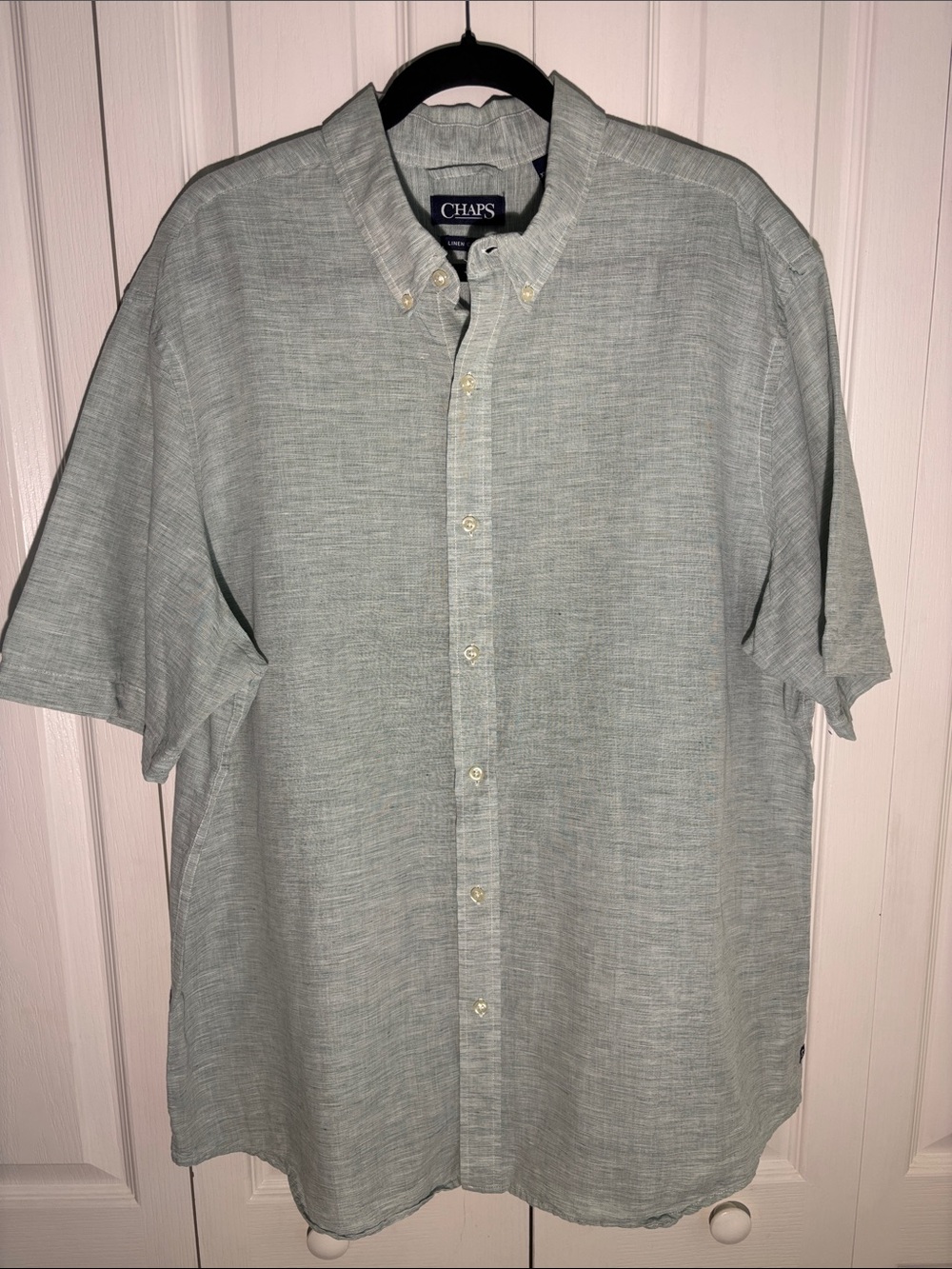 Chaps Men's Pale Green Short-Sleeve Button-Down Shirt. Linen Blend. Size XXL